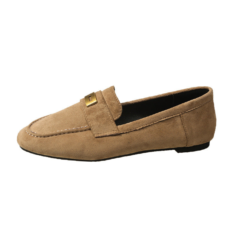 Fashion Women British Loafers Square Toe Gommino Khaki - D&A