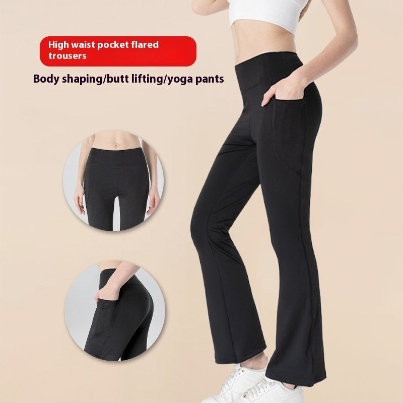 Ladies Mid Waist Abdominal-shaping Slimming Cropped Pants Casual Pocket Bootcut Trousers - D&A