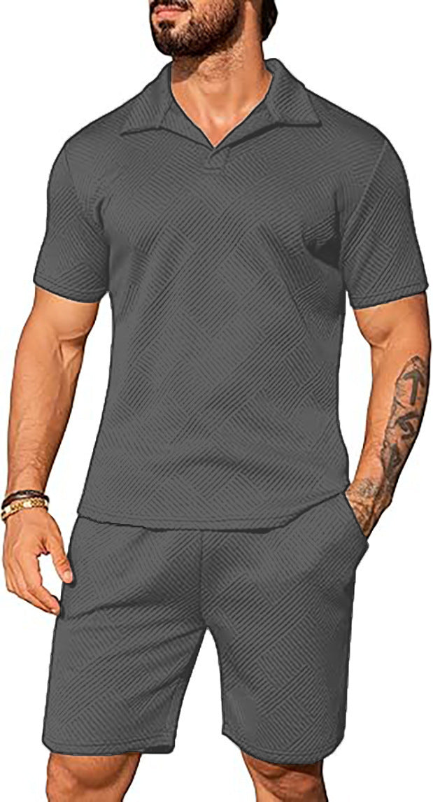 Men's Casual Solid Color Polo Short Oversleeves Dark Gray - D&A