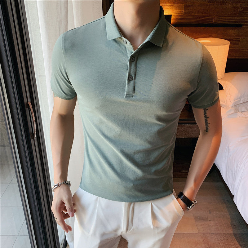 Solid Color Polo Shirt Youth Business Casual Lapels Short Sleeve Grass Green - D&A