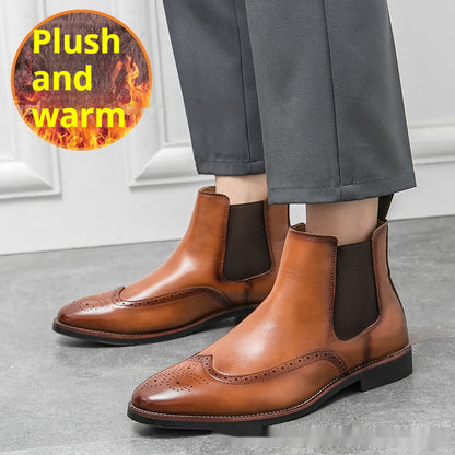 Autumn And Winter Fleece-lined Men's Plus Size Fashion Short Boots 802161 Brown - D&A