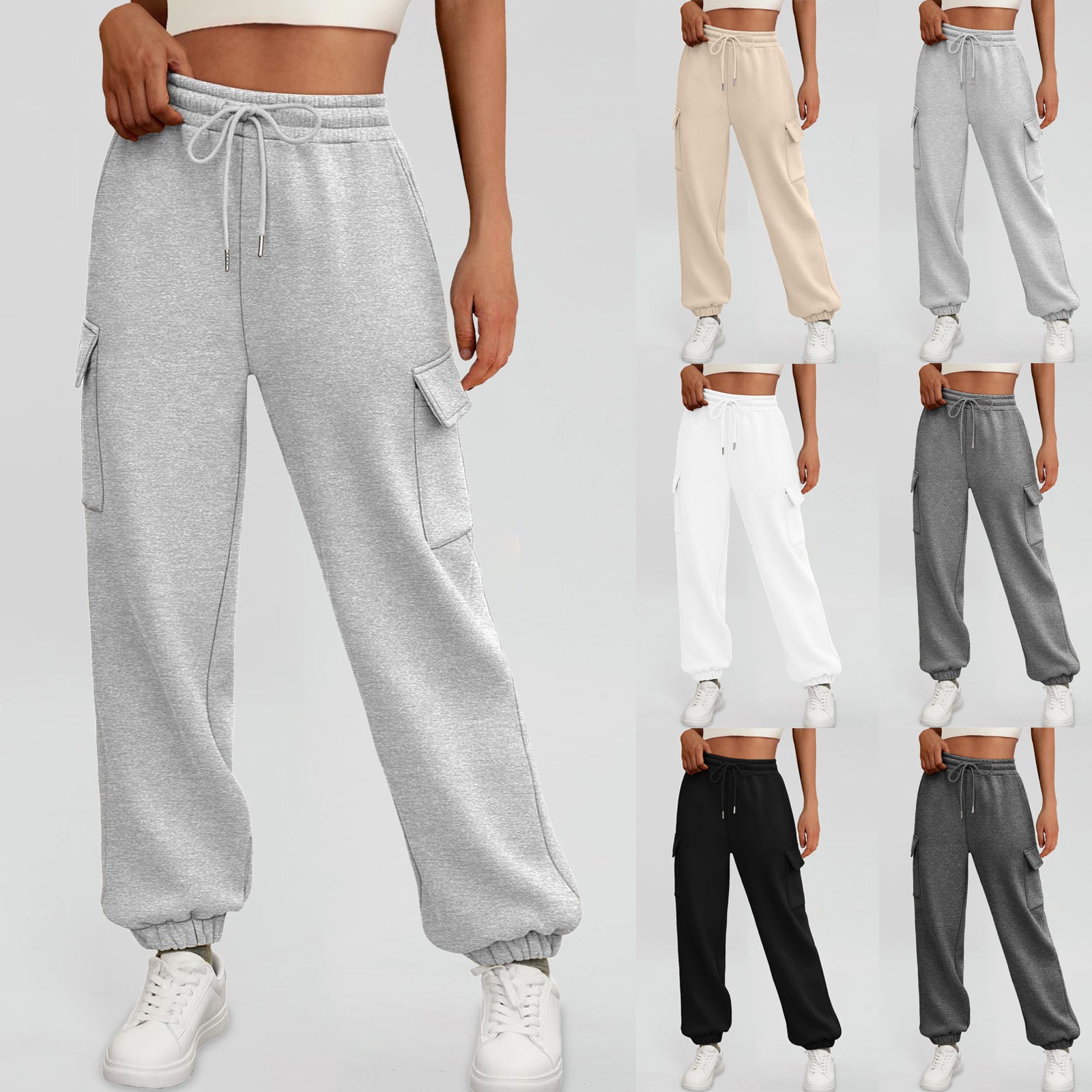 Casual Side Pocket Elastic Waist Solid Color Straight-leg Pants - D&A
