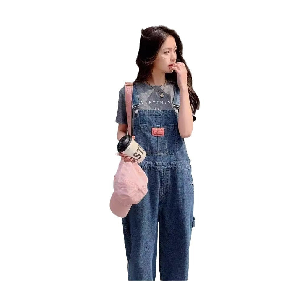 Retro Age Reducing Straight Leg Wide Leg Pants, Slimming Jumpsuit Blue - D&A