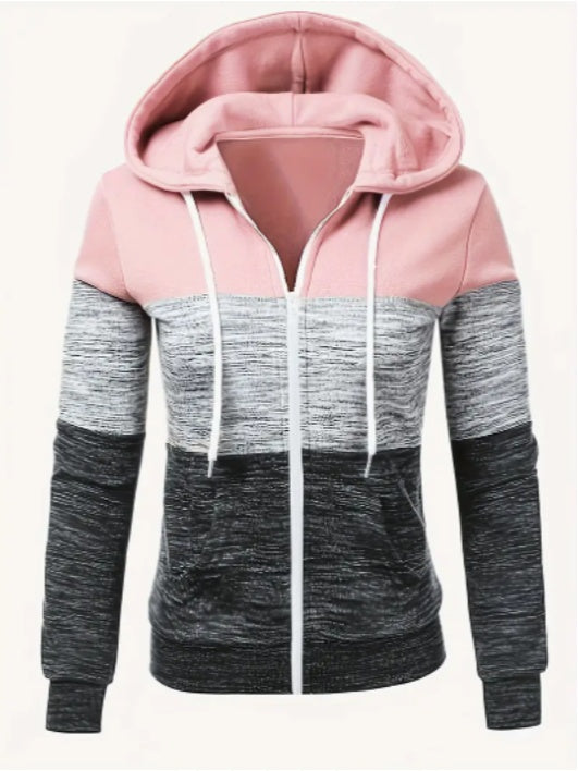 Color Block Zipper Hoodies Pink - D&A