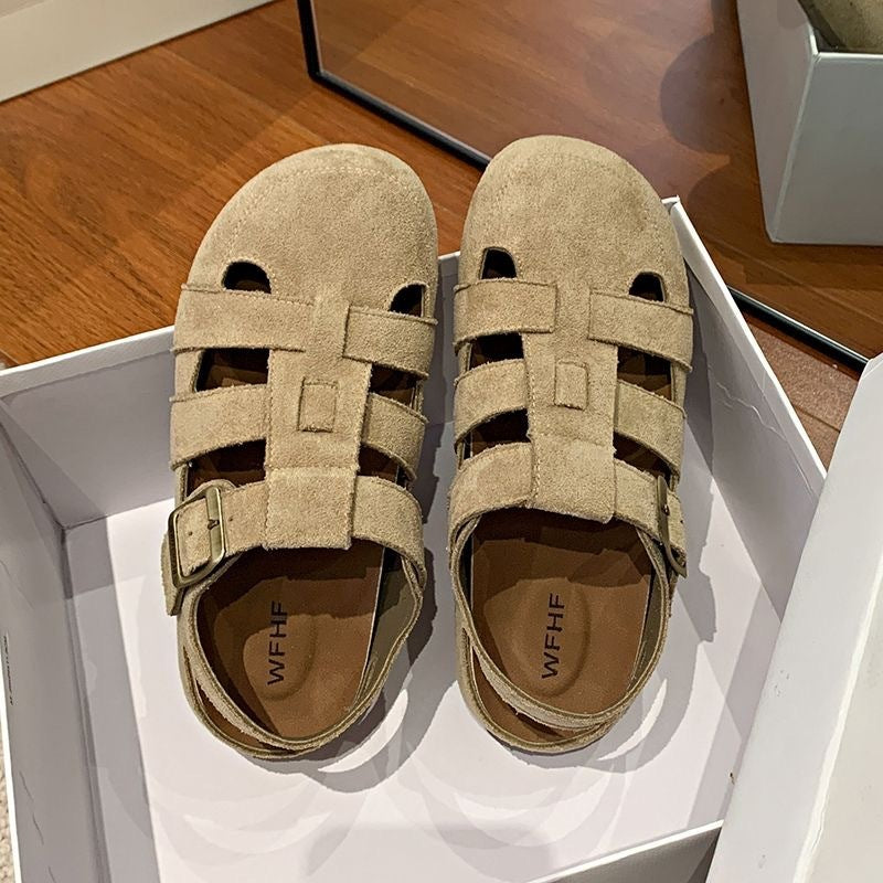 Retro Closed Toe Sandals Two-way Hollow-out Half Slippers - D&A