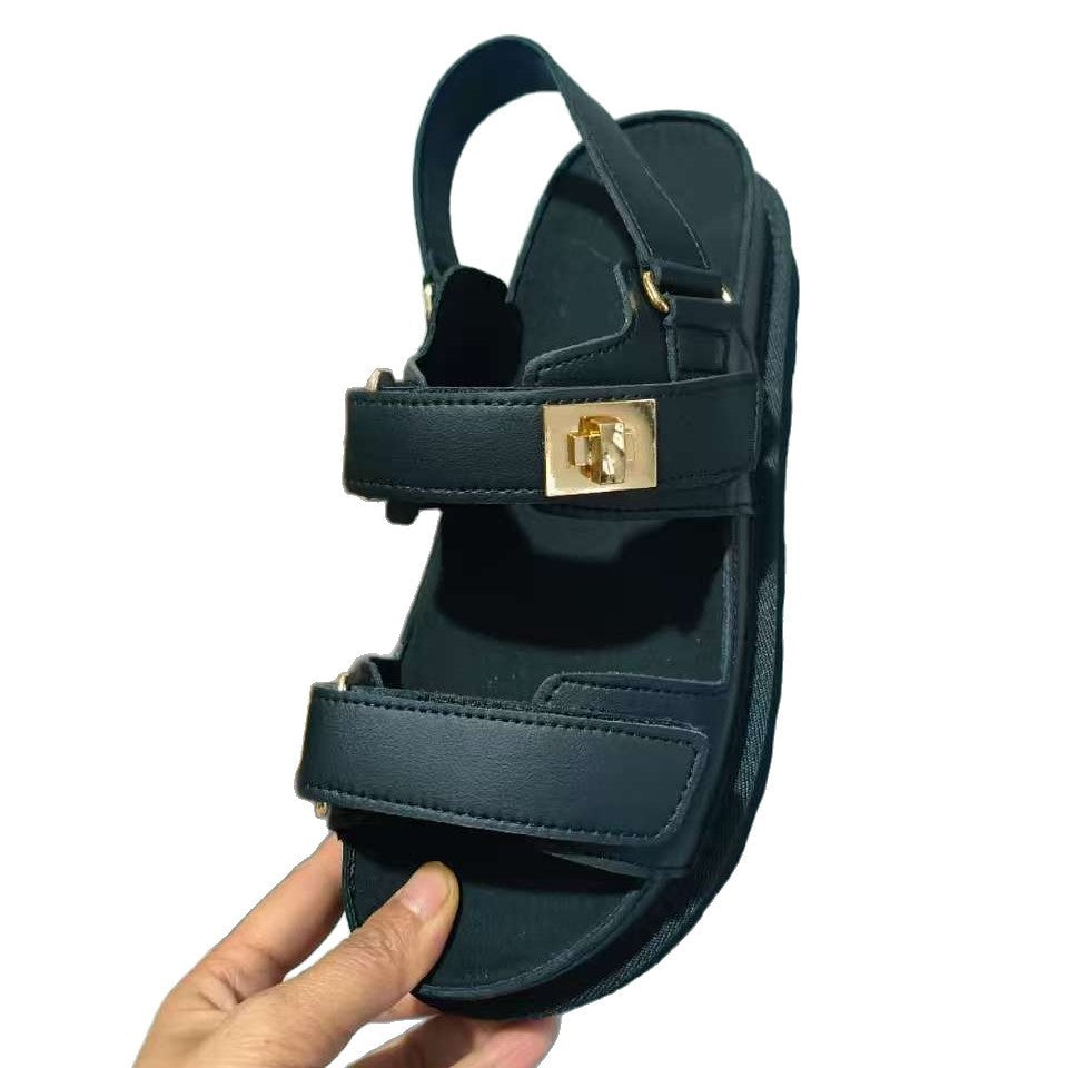 Plus Size Platform Sandals Suede Velcro Outdoor Roman Sandals Women's Shoes - D&A