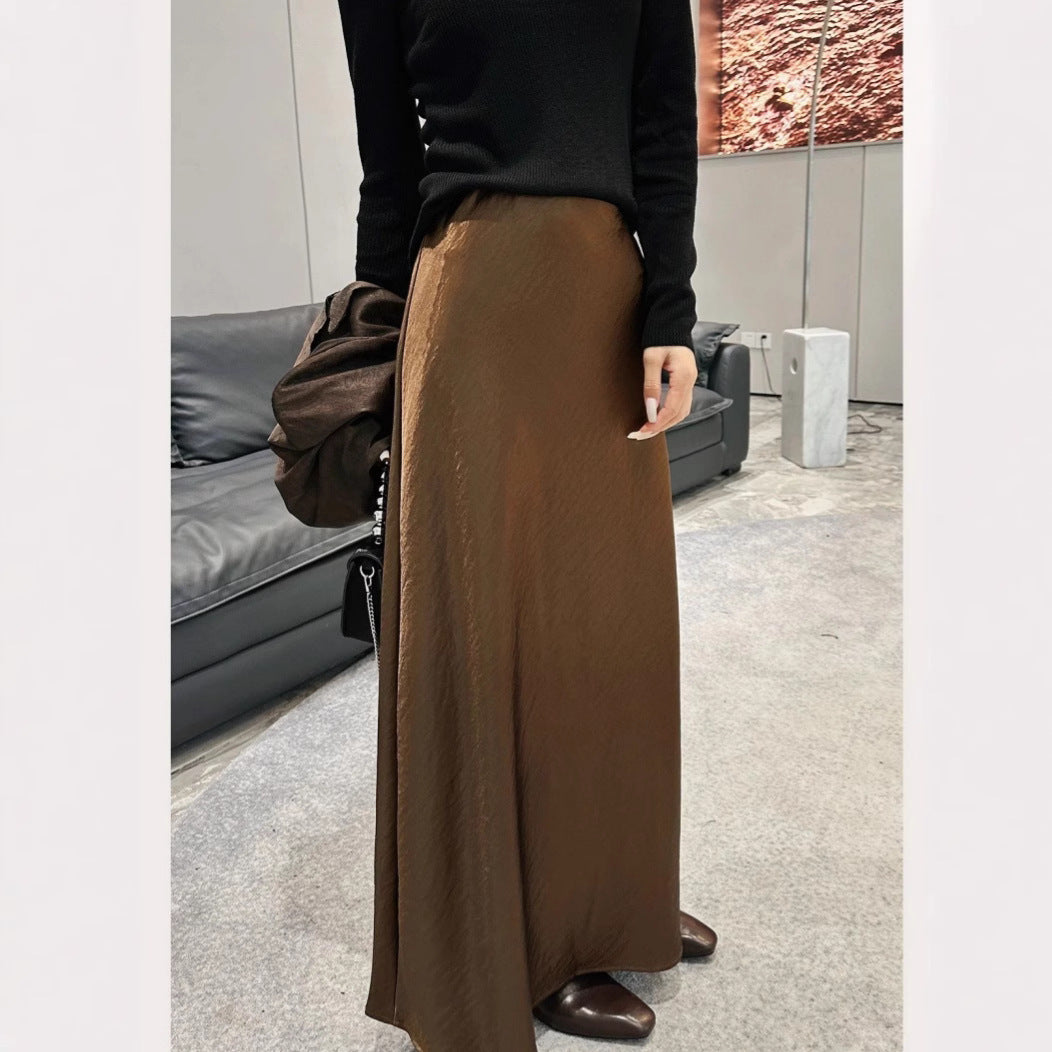 Simple Graceful Draping Acetate Satin Fishtail Skirt For Women - D&A