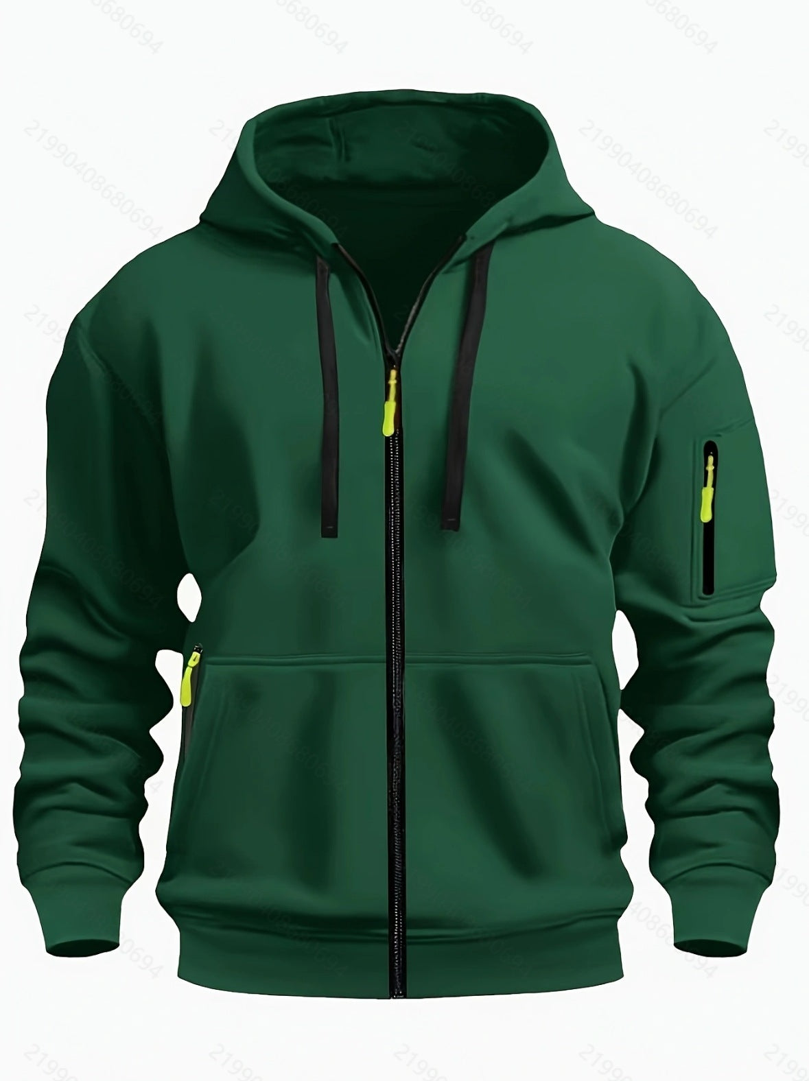 Zipper Hooded Sweatshirt Men's Sports Casual Cardigan Coat Dark Green - D&A
