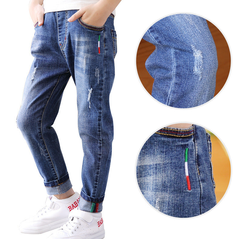 Boys' denim trousers, new style, big children's trousers, spring and autumn children's trousers - D&A