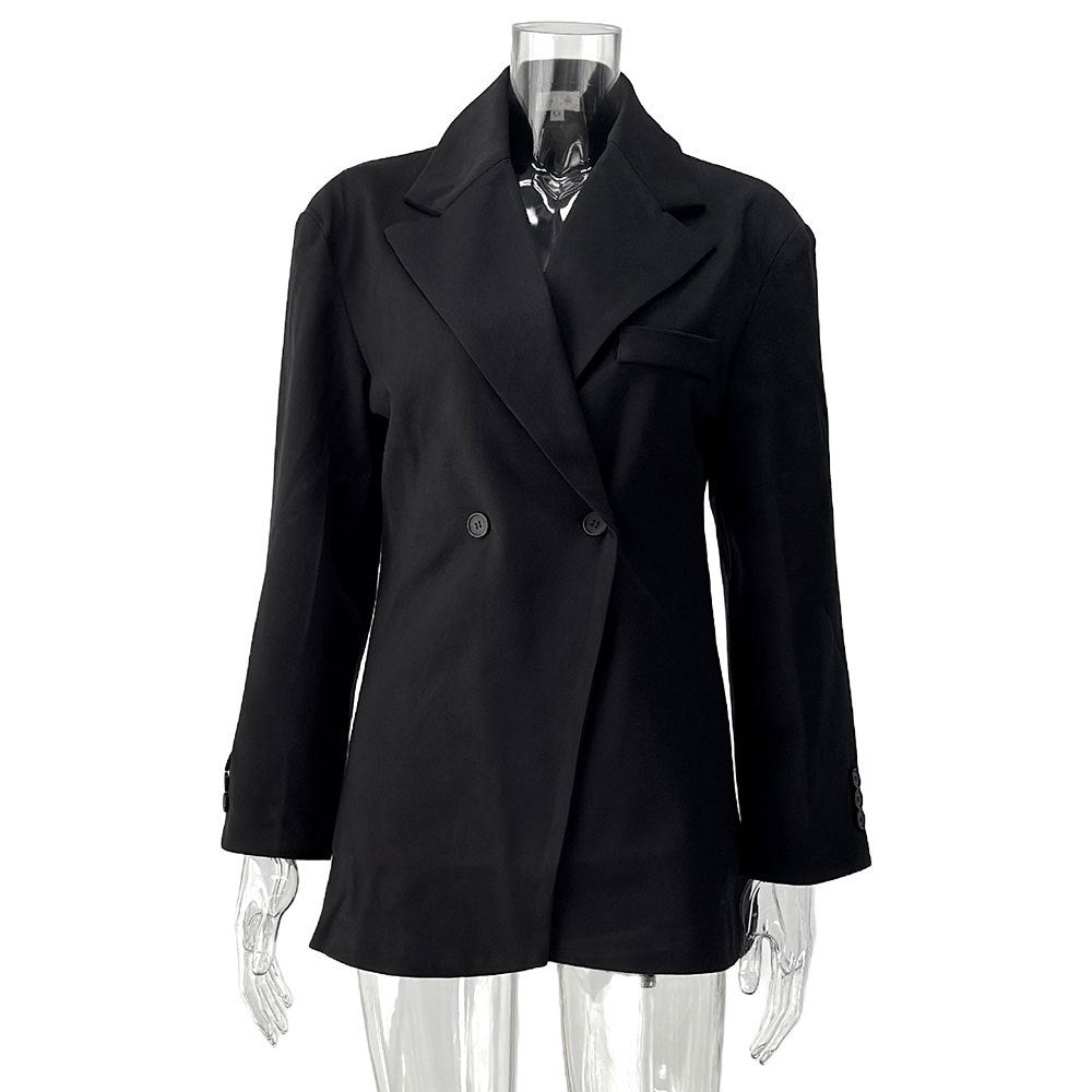Autumn And Winter Women's Suit Advanced Static Luxury Elegant Lapel Baggy Coat Black - D&A