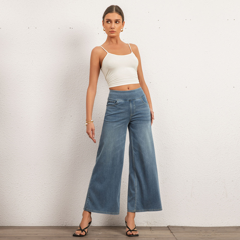 Shascullfites Women's Light Blue Wide Leg Stretch Jeans Flare Pants Denim Straight Trousers Sexy Fit Casual Jeans Women - D&A