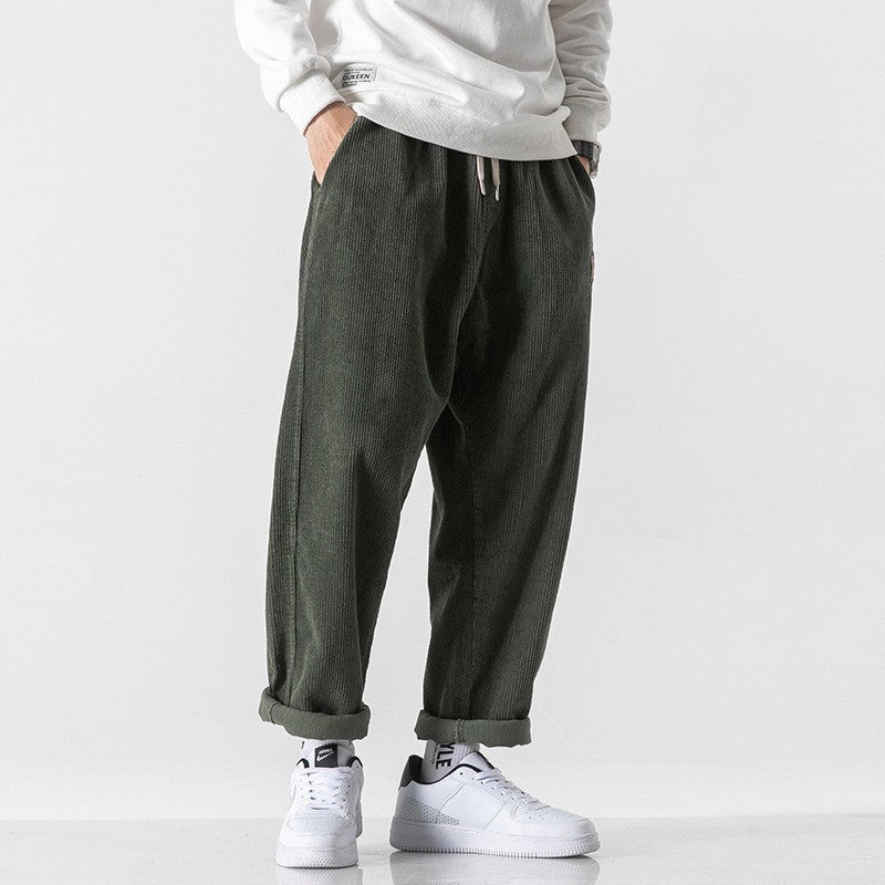Loose Straight Sports Pants Autumn And Winter Men Military green velvet style - D&A