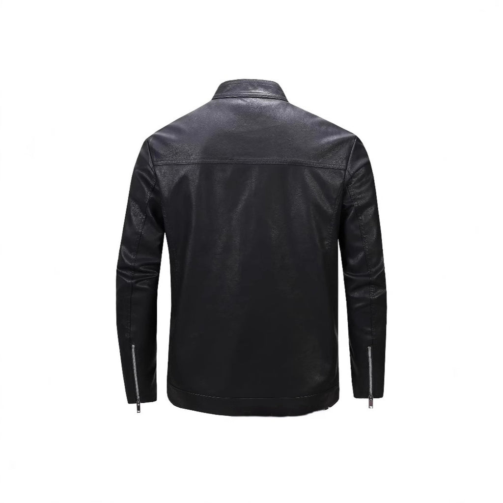 Spring And Autumn Men's Slim Leather Clothing With Stand Collar Jacket - D&A