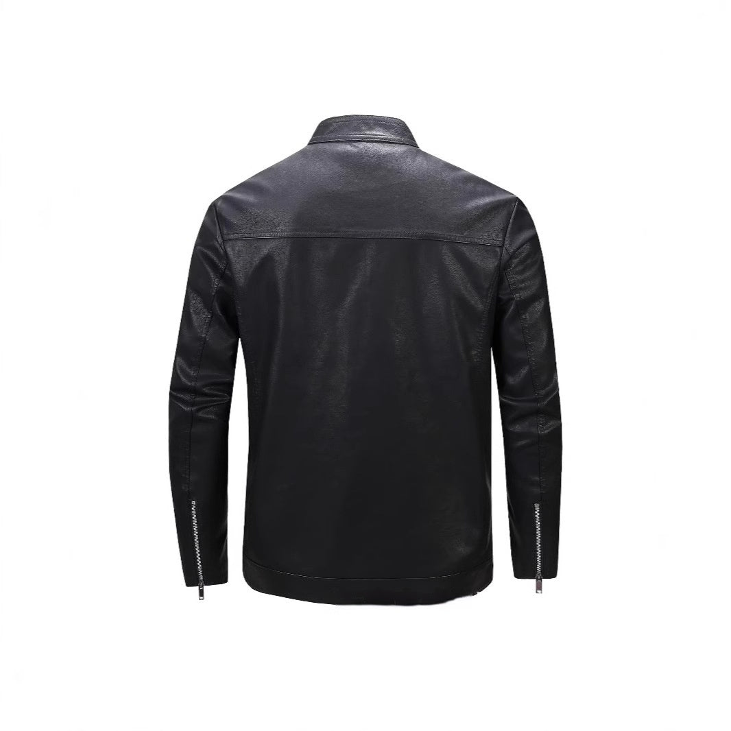Spring And Autumn Men's Slim Leather Clothing With Stand Collar Jacket - D&A