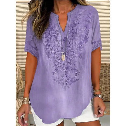 3D Printed Women's Spring And Summer Loose V-neck Short Sleeve Top XKTX02 SX2788 - D&A