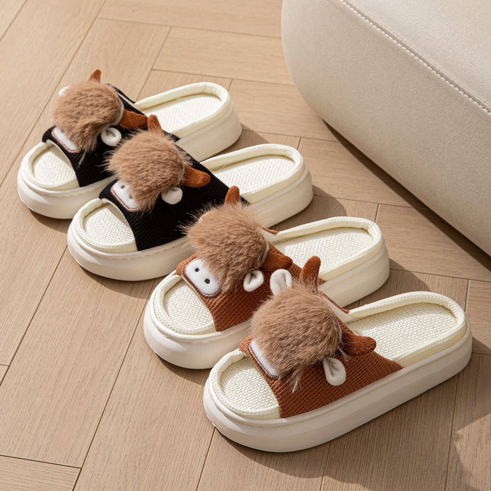 Spring And Autumn Linen Indoor Home Cartoon Eva Soft Bottom Mute Sweat-absorbent Slippers For Women - D&A