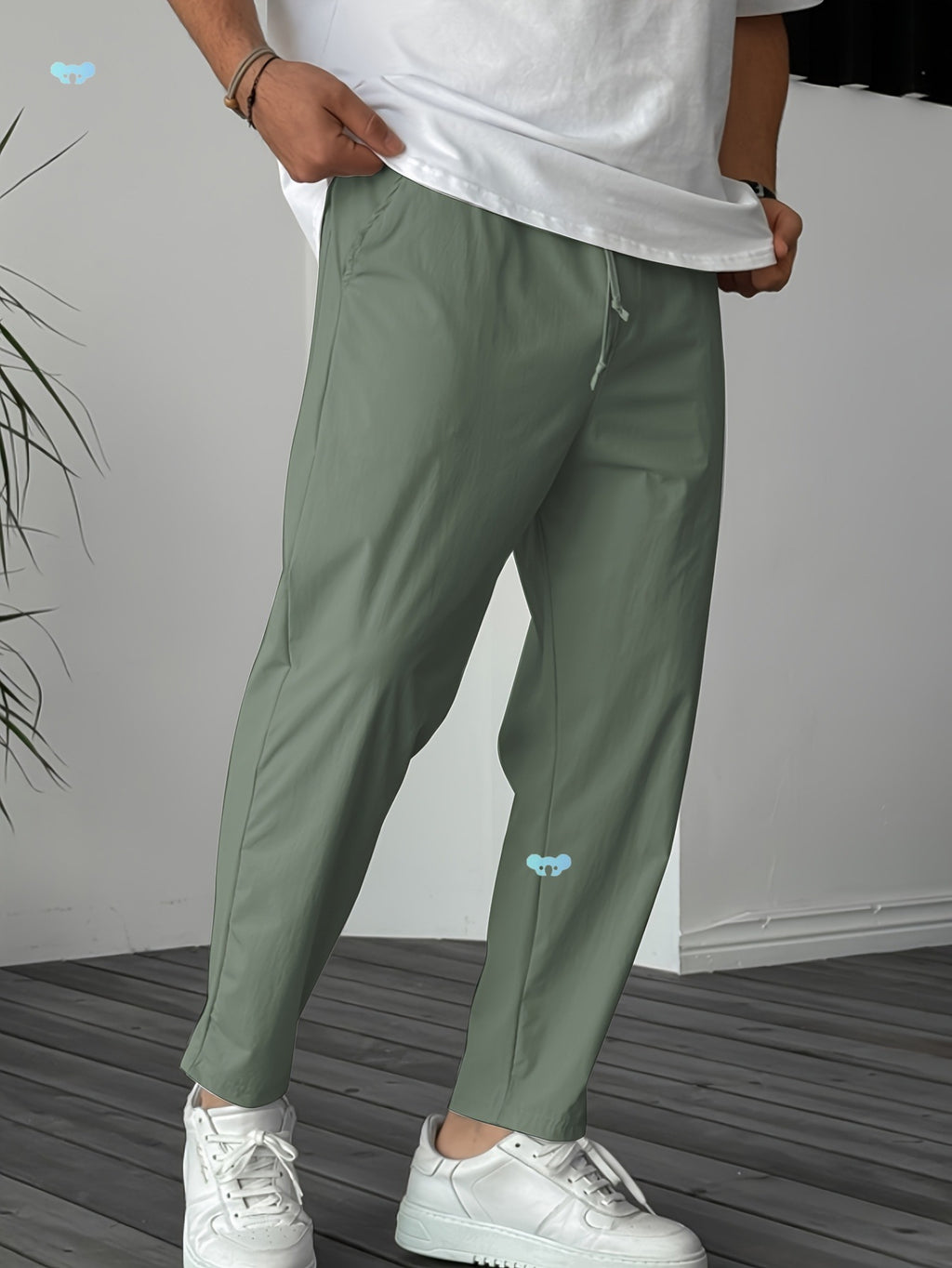 Men's Pure Color Ribbon Pocket Casual Drawstring Trousers - D&A