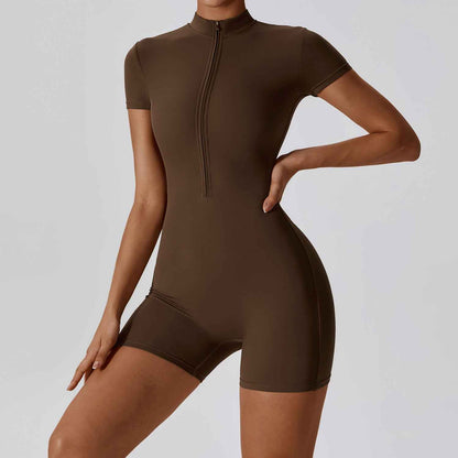 Summer Zipper Short Sleeved Yoga Jumpsuit For Women, Dance And Fitness, Tight Fitting Sports Jumpsuit