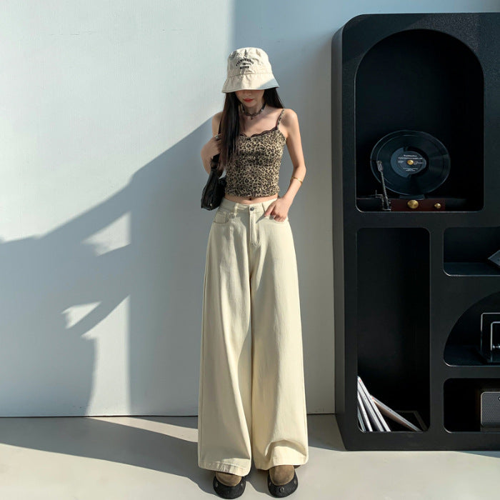 Loose Straight Summer High Waist Slimming Draping Mopping Pants Apricot Trousers - D&A