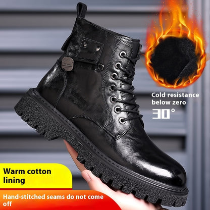 British Style All-matching Work Clothes Ankle Boots Fashion Haulage Motor Leather Boots Black Cotton Shoes 2 - D&A