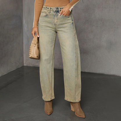 American Stretch High Street Straight Nostalgic Retro Blue Women's Denim Trousers - D&A