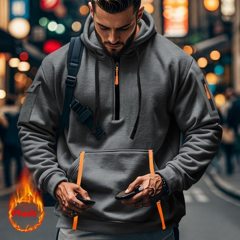 Men's Casual Multi-zipper Arm Pocket Sweatshirt Dark Gray - D&A