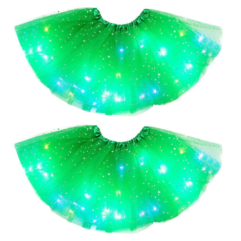 Magical & Luminous LED Princess Halloween Tutu Skirt Sequins Shiny Skirt 2pcs Green - D&A