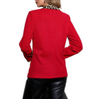 Stitching Leopard Print Lapel Elegant Workplace Elegant Slim Fit Small Business Suit - D&A