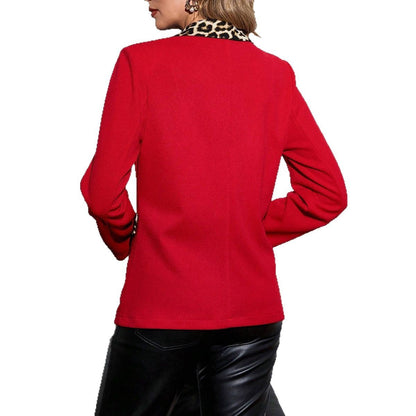 Stitching Leopard Print Lapel Elegant Workplace Elegant Slim Fit Small Business Suit - D&A