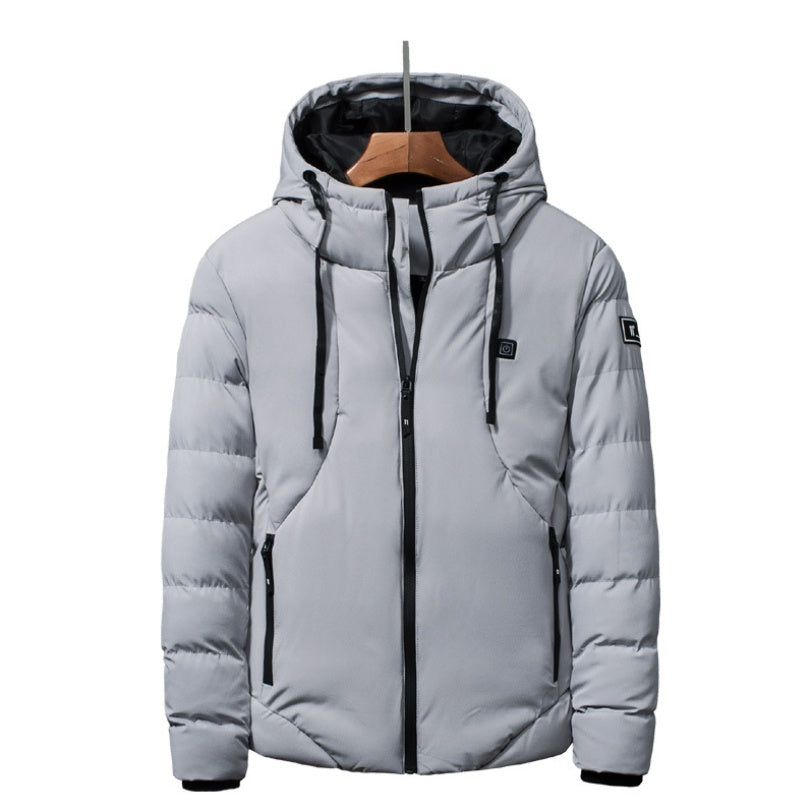 New Men Women Cotton Coat USB Smart Electric Heated Jackets Winter Thicken Down Hooded Outdoor Hiking Ski Clothing 7XL Grey - D&A