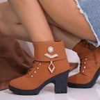 Plus Size Martin Boots Rhinestone High-heeled Cotton Boots - D&A