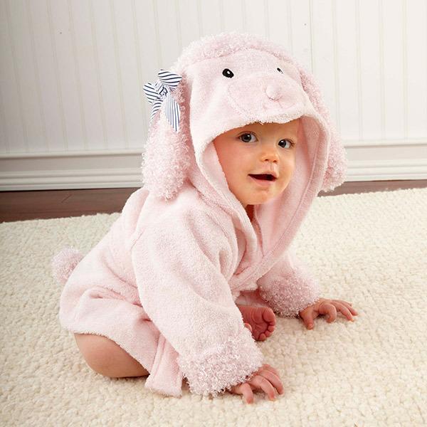 Cartoon Cute Animal Modeling Baby Bath Towels Baby Bathrobes Cotton Children's Bathrobes Baby Hooded Pink poodle One size - D&A