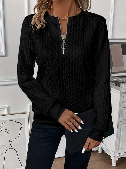 Short Women's Clothing With Zipper Sweater Long Sleeve Black - D&A