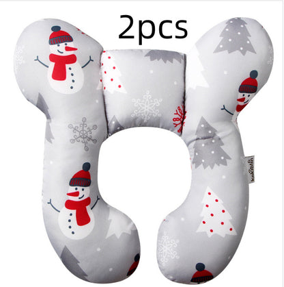 Infant Pillow Baby Bed U-Shaped Safety Seat Neck Guard Fixed Stereotyped Stroller Pillow Snowman 2pcs OPP - D&A