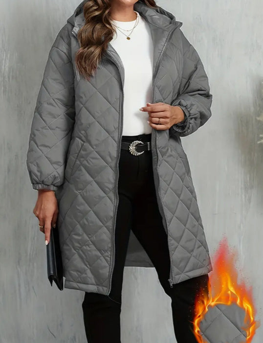 Elegant Hooded Zipper Cotton Jacket For Women Grey - D&A