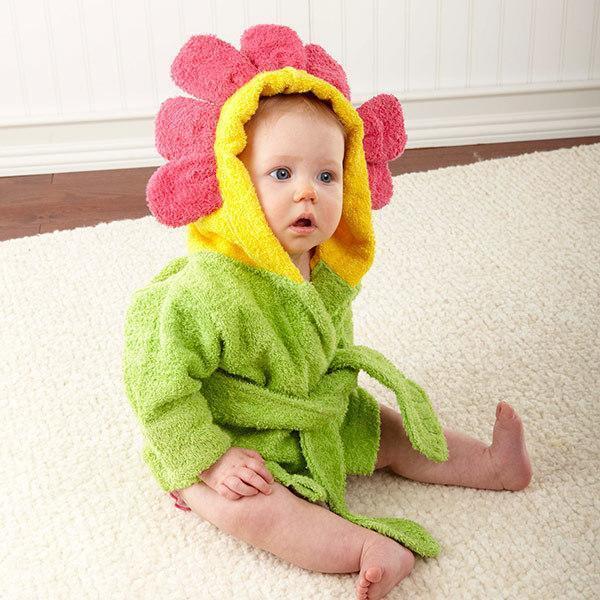 Cartoon Cute Animal Modeling Baby Bath Towels Baby Bathrobes Cotton Children's Bathrobes Baby Hooded Green sunflower One size - D&A