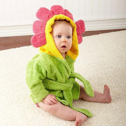 Cartoon Cute Animal Modeling Baby Bath Towels Baby Bathrobes Cotton Children's Bathrobes Baby Hooded Green sunflower One size - D&A