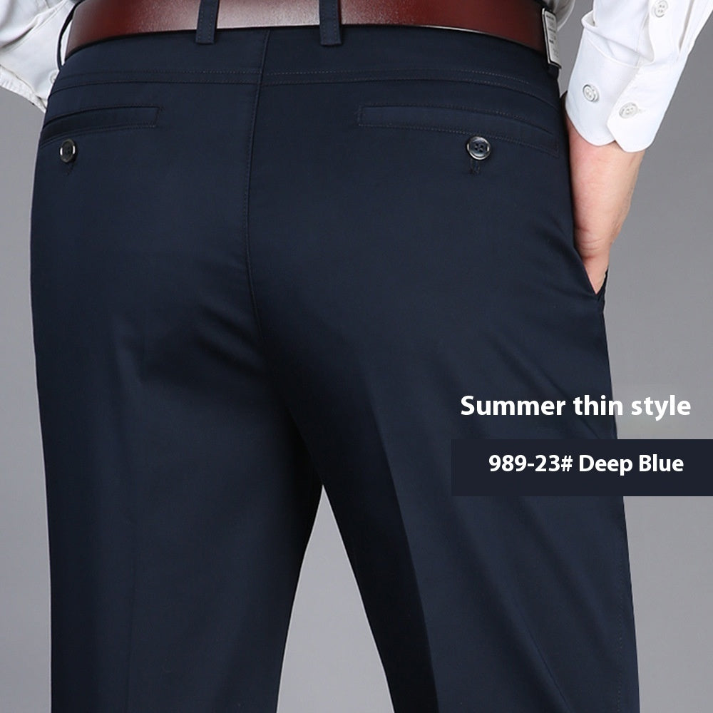 Men's Casual Elastic Cotton High Waisted Loose Pants 98923 Dark Blue - D&A