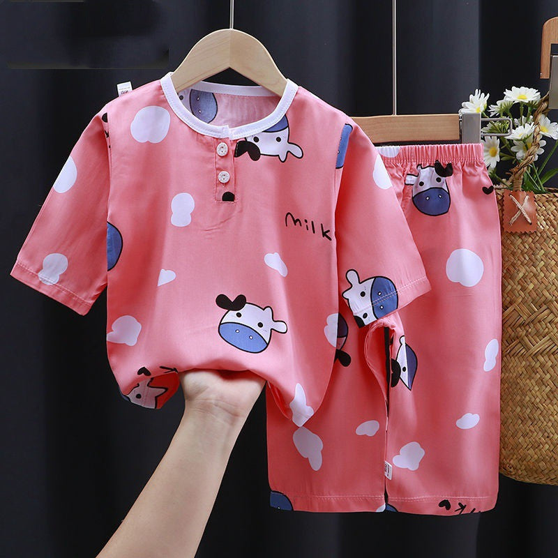 Summer Clothes Cotton Silk Air-conditioning Clothes Baby Clothes Powder cow - D&A