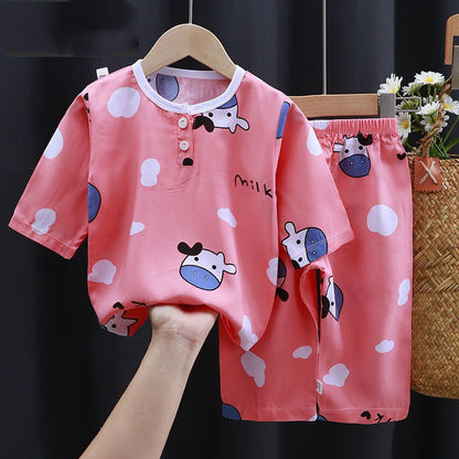 Summer Clothes Cotton Silk Air-conditioning Clothes Baby Clothes Powder cow - D&A