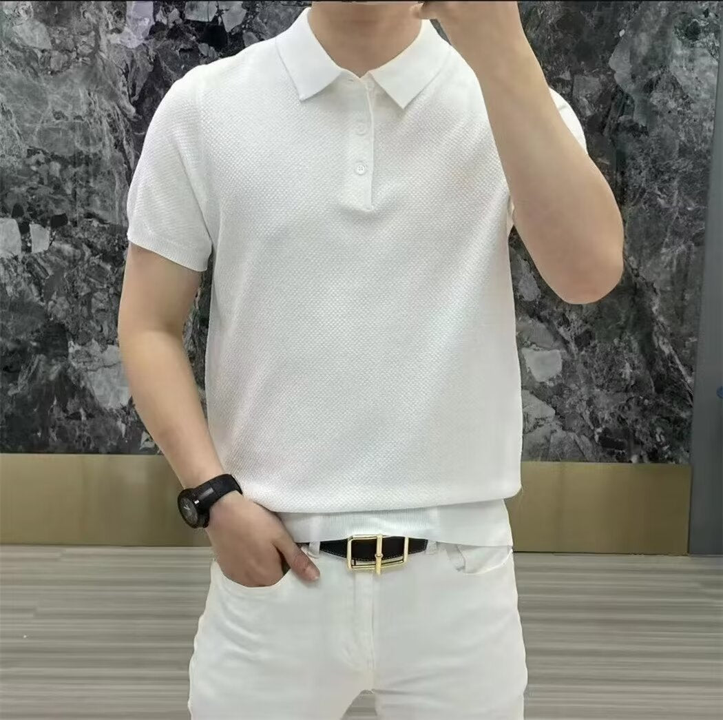 Polo Collar Polo Shirt Knitted Short Sleeve K07 White - D&A
