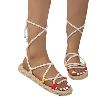 Women's Sandals Ankle Ring Bandage Cloth Thick Bottom European And American - D&A