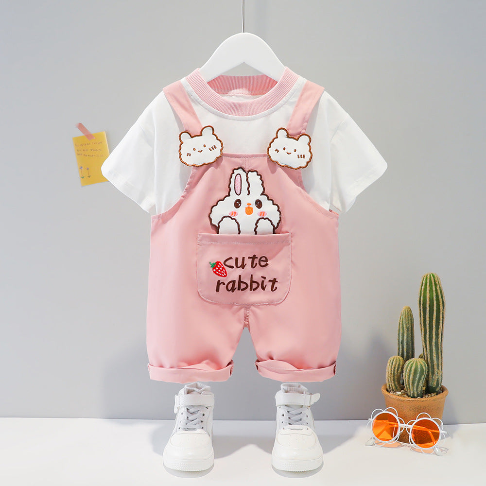 Children's Clothing Men And Women Baby Summer Cartoon Short-sleeved Overalls Pink - D&A