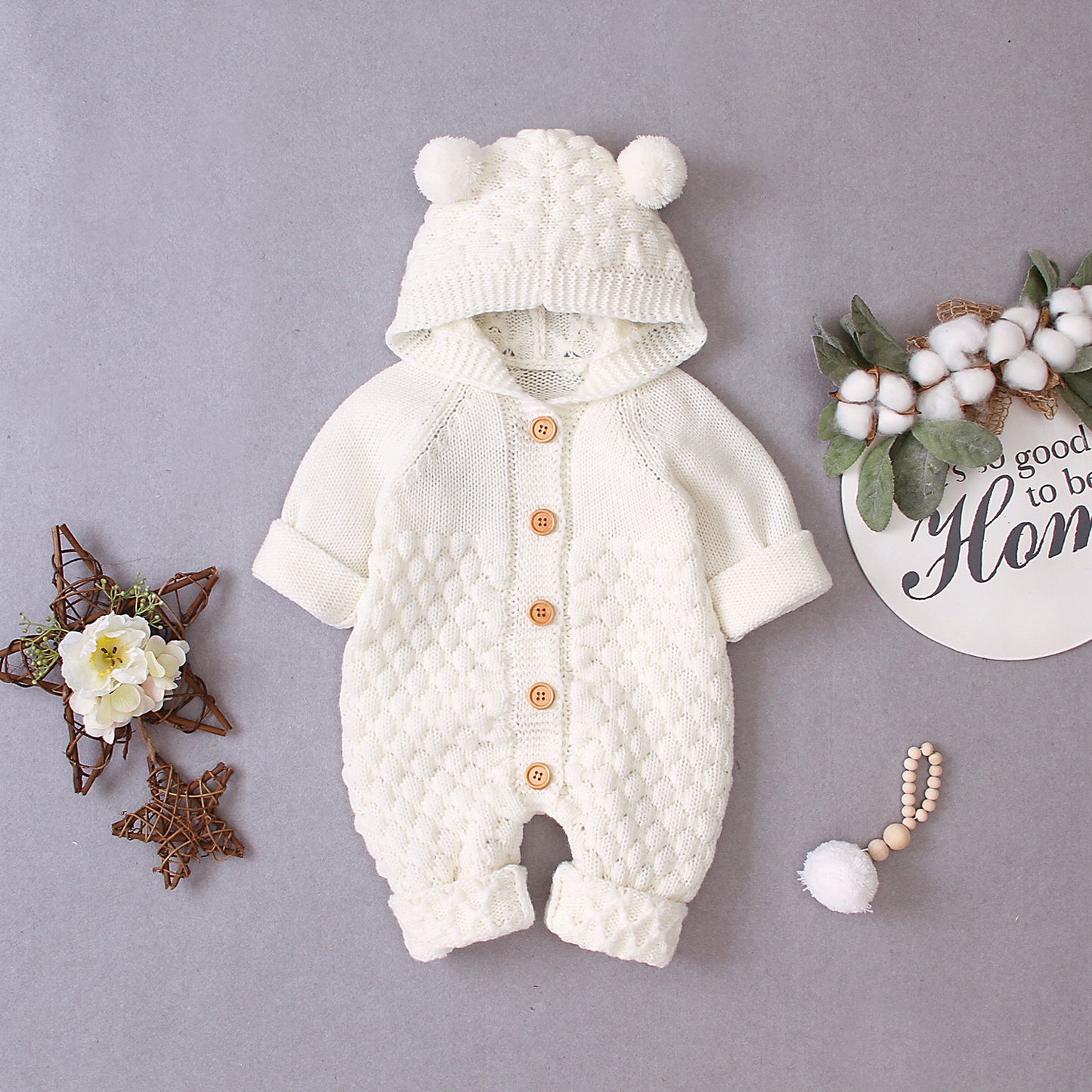 Hooded knitted jumpsuit White - D&A