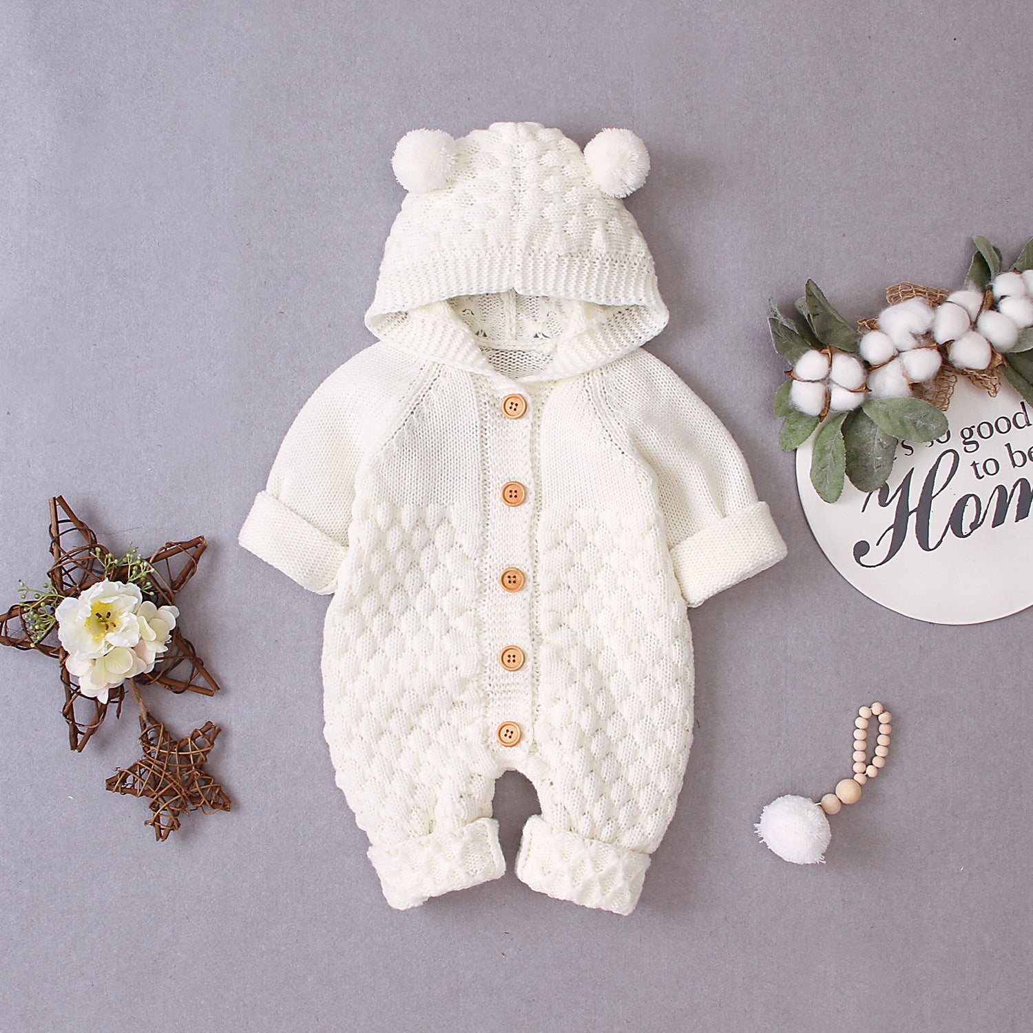 Hooded knitted jumpsuit White - D&A