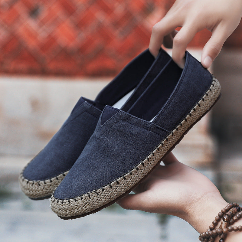 Summer Breathable Canvas Slip-on Lofter Men's Casual Linen Cloth Shoes Blue - D&A
