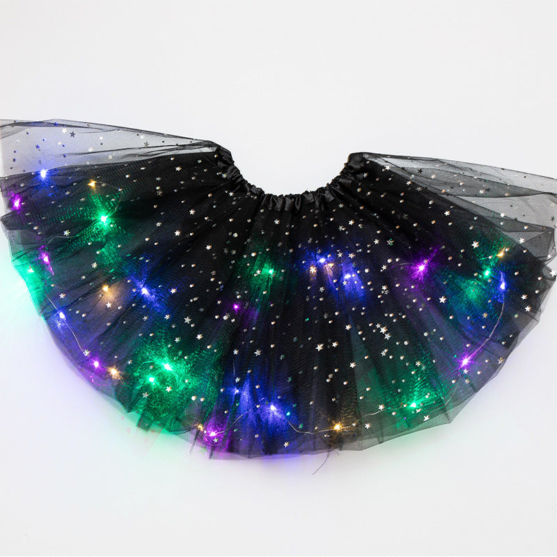 Magical & Luminous LED Princess Halloween Tutu Skirt Sequins Shiny Skirt black - D&A