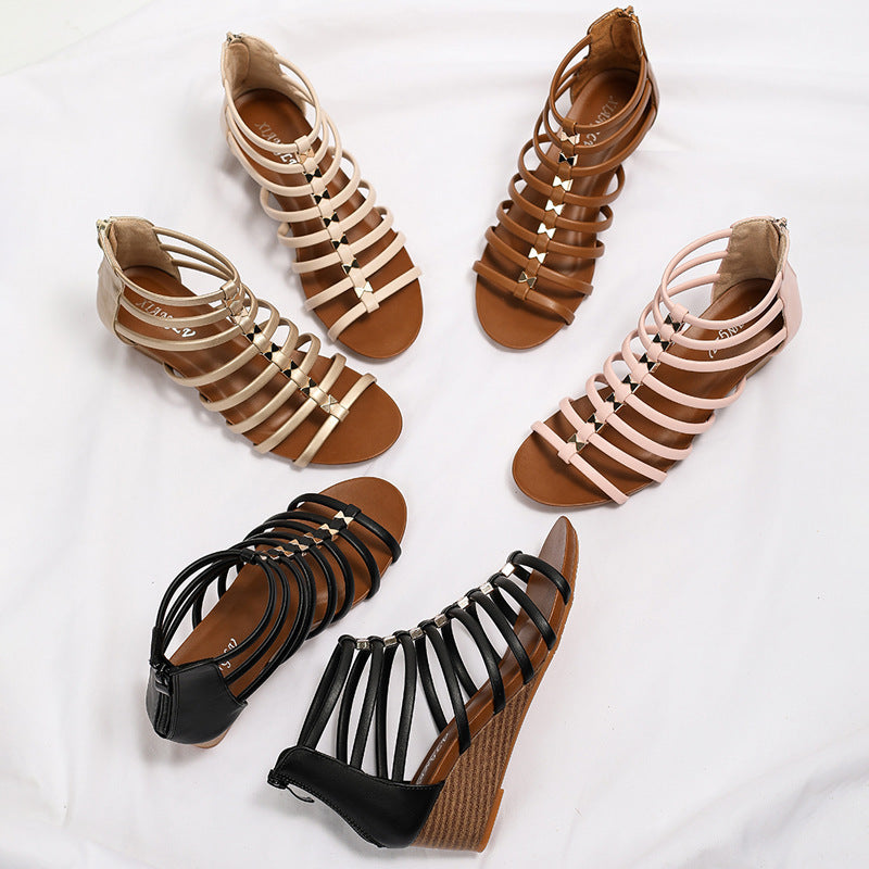 Women's Wedge Sandals With Casual Seaside Vacation Roman Sandals - D&A