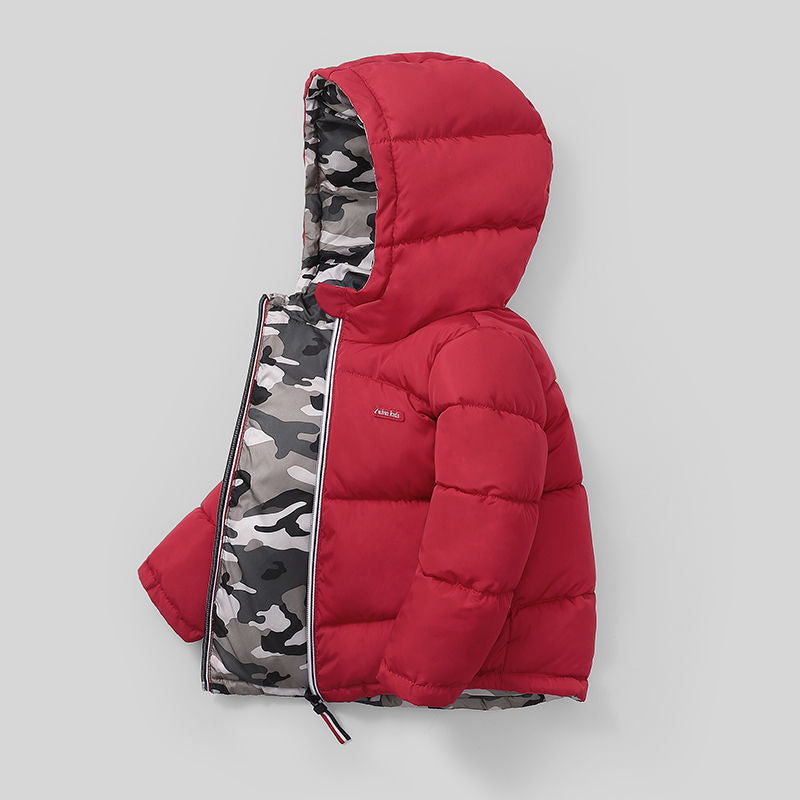 Middle And Small Children Wear Double-sided Padded Winter Jackets Red - D&A