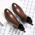 High-top Leather Shoes Men's Pointed Chelsea Booties - D&A